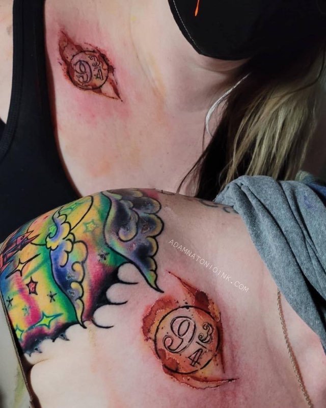 Matching tattoos by Adam at Hart &amp; Huntington Tattoo Co.