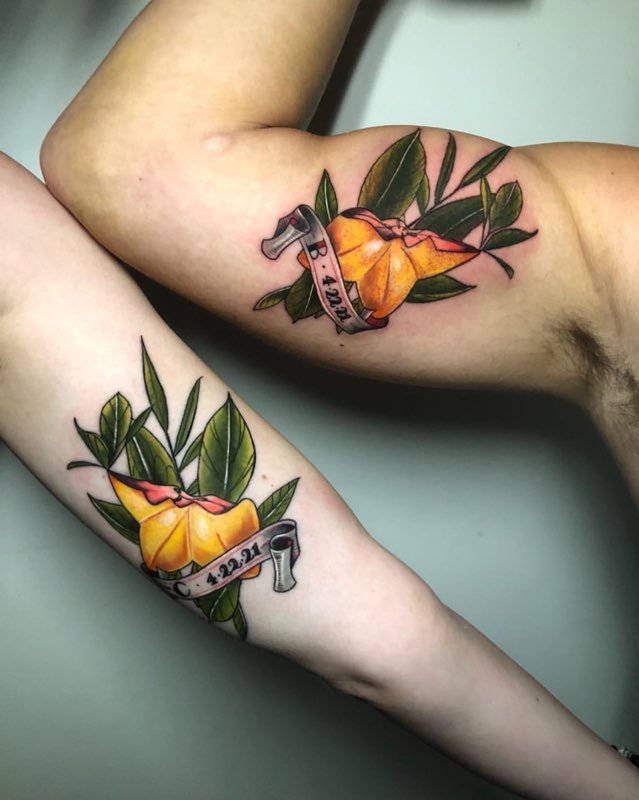 Matching tattoos by Marlo at Hart &amp; Huntington Tattoo Co.