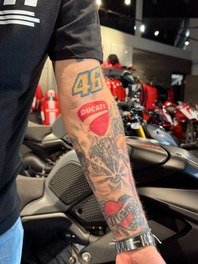 Ducati Dave with his Ducati tattoo