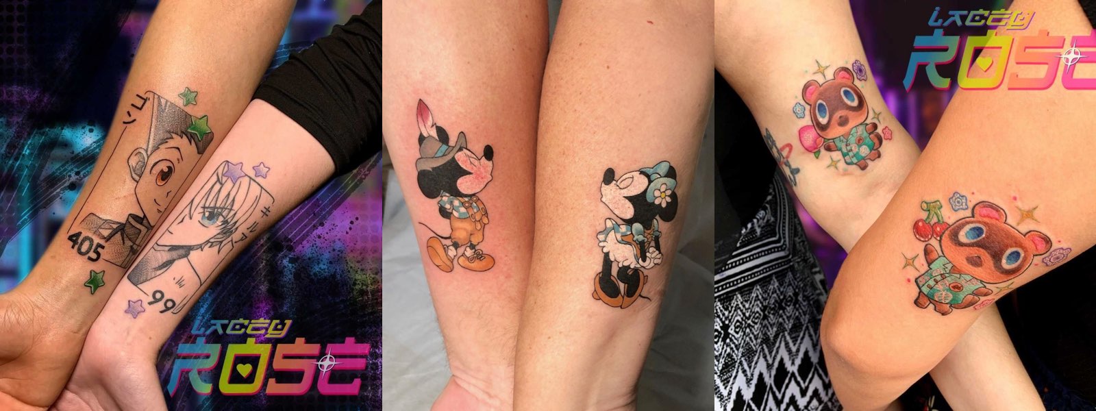 low-key cute leg anime couple tattoo pattern