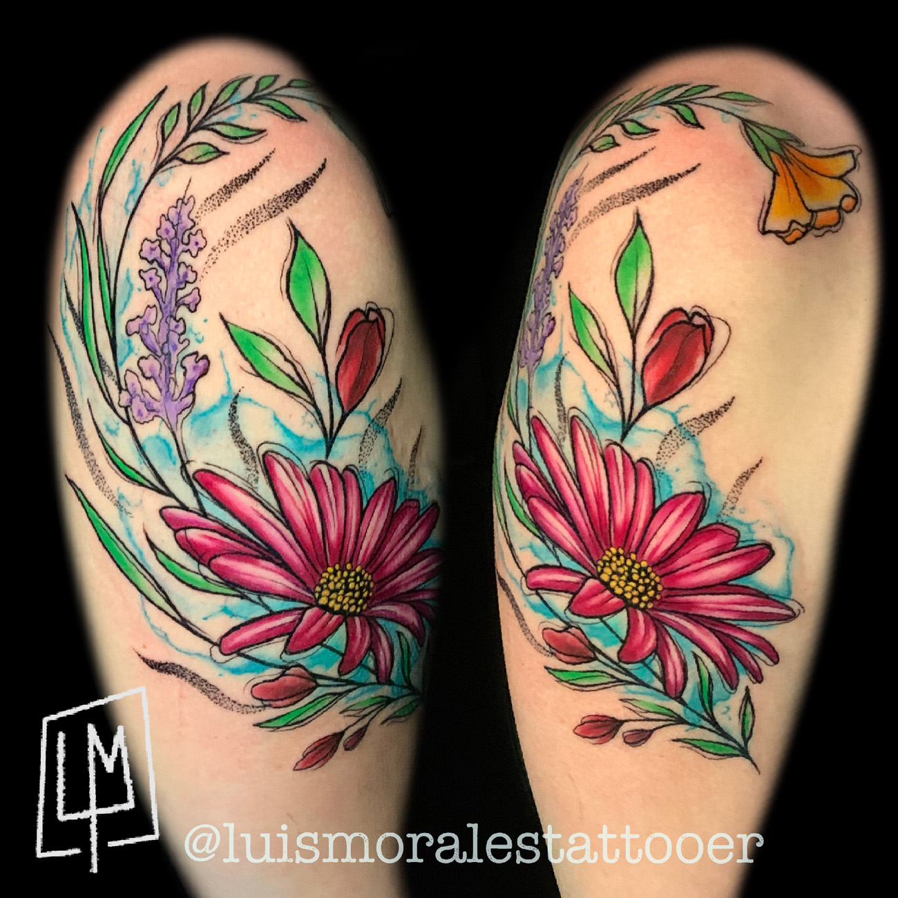 Watercolor, Flower, Color tattoo by